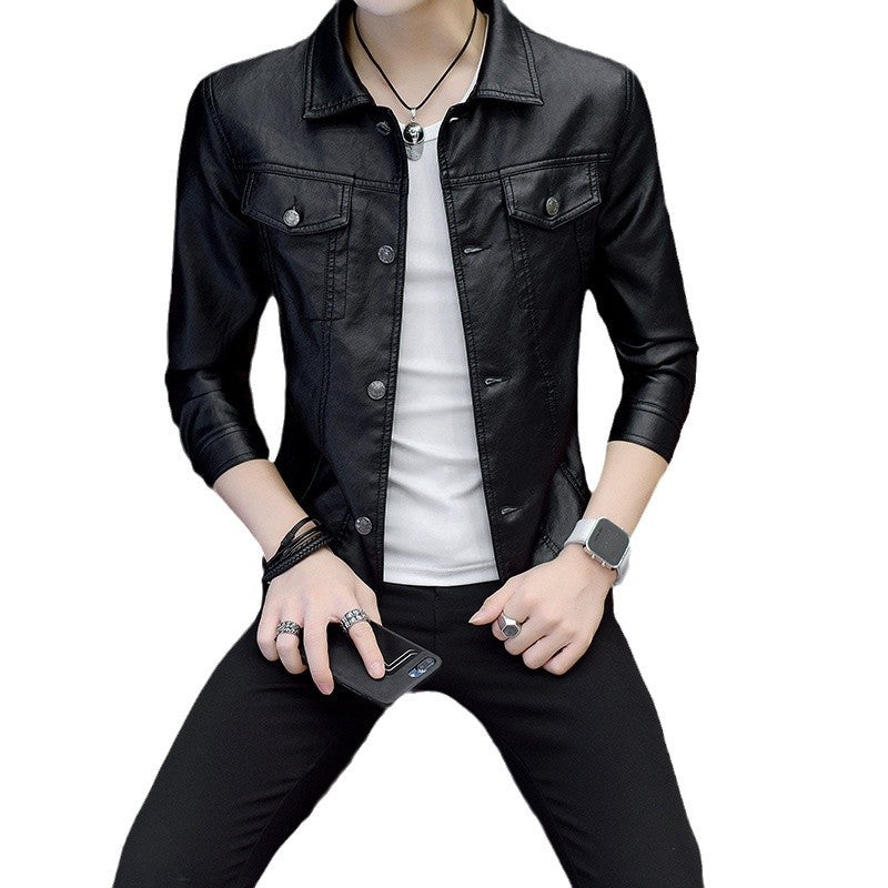 Men's stylish synthetic leather jacket with casual fit Lisslune