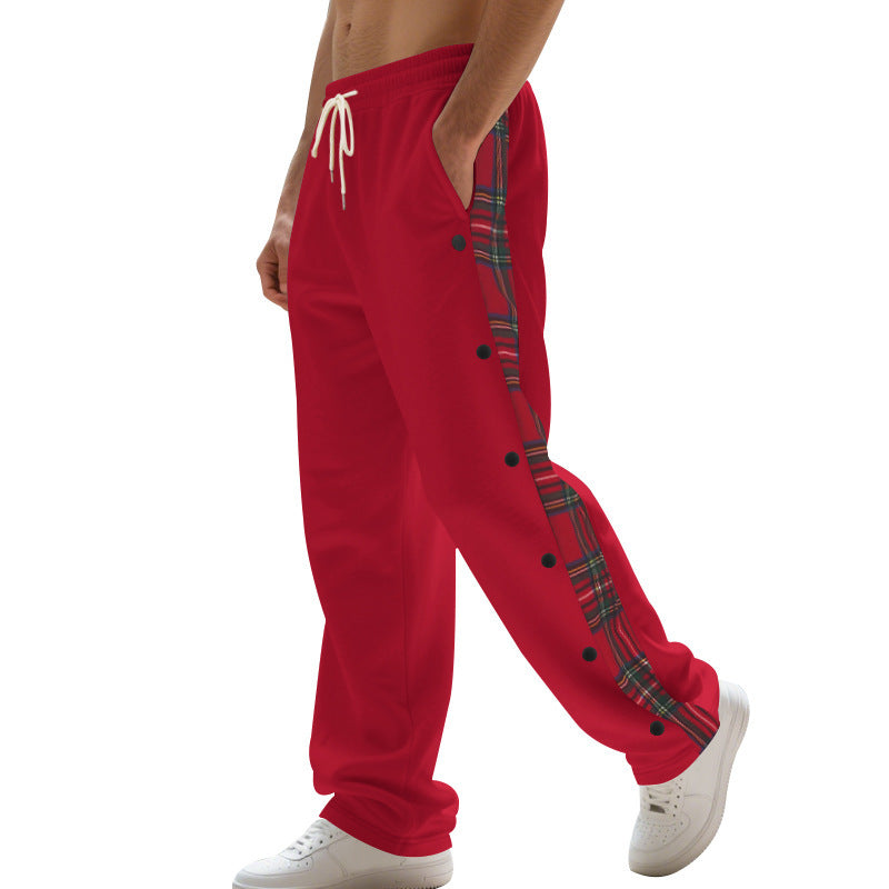 Men's leisure pants with full button press closure and checkered side inserts Lisslune