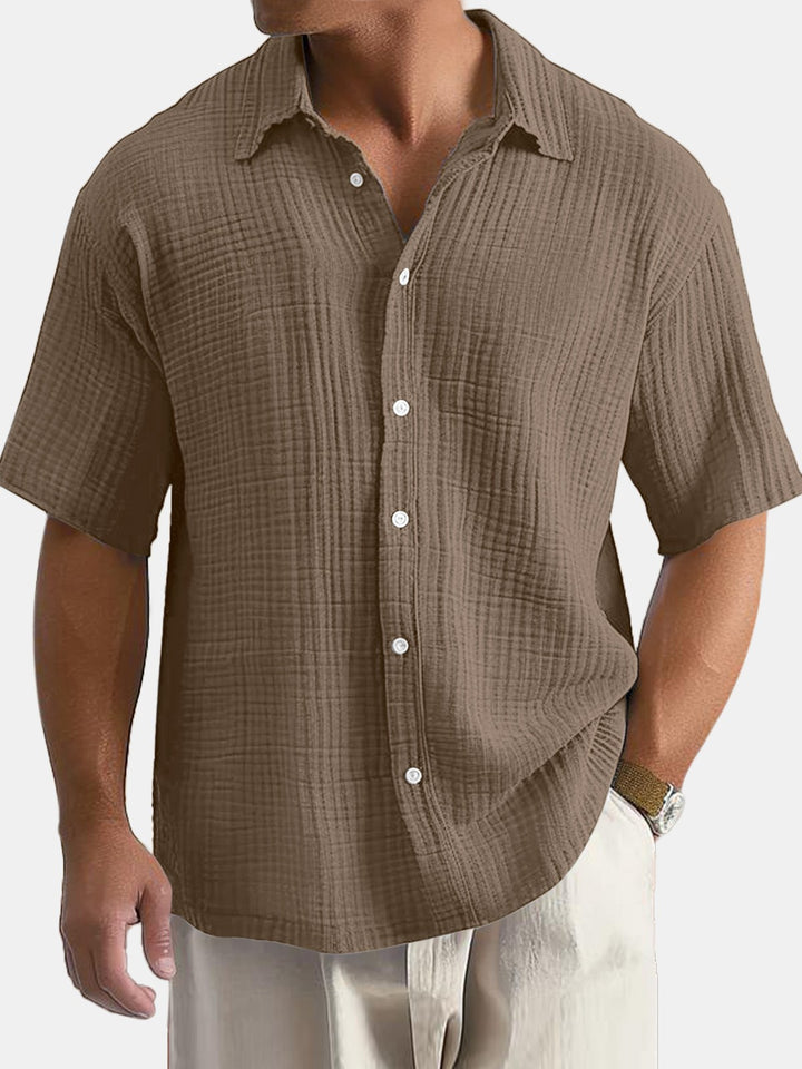 Men's short-sleeve shirt with textured cotton fabric and breathable fit Lisslune