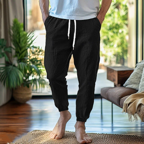 Men's Casual Linen Jogging Pants with Elastic Waistband and Adjustable Drawstring Lisslune