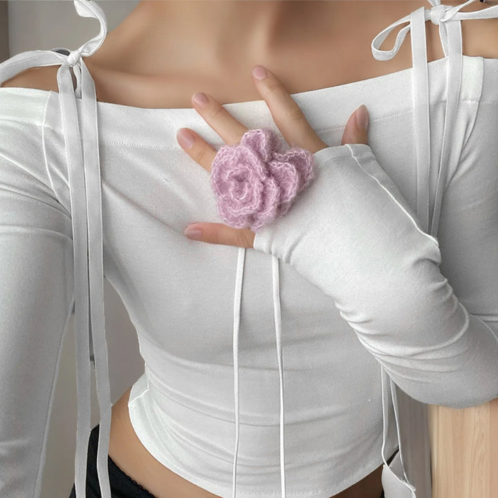 Ladies elegant choker with floral details and satin ribbon Lisslune