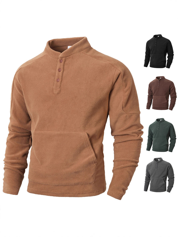 Men's fleece pullover with fashionable stand-up collar and practical button details Lisslune