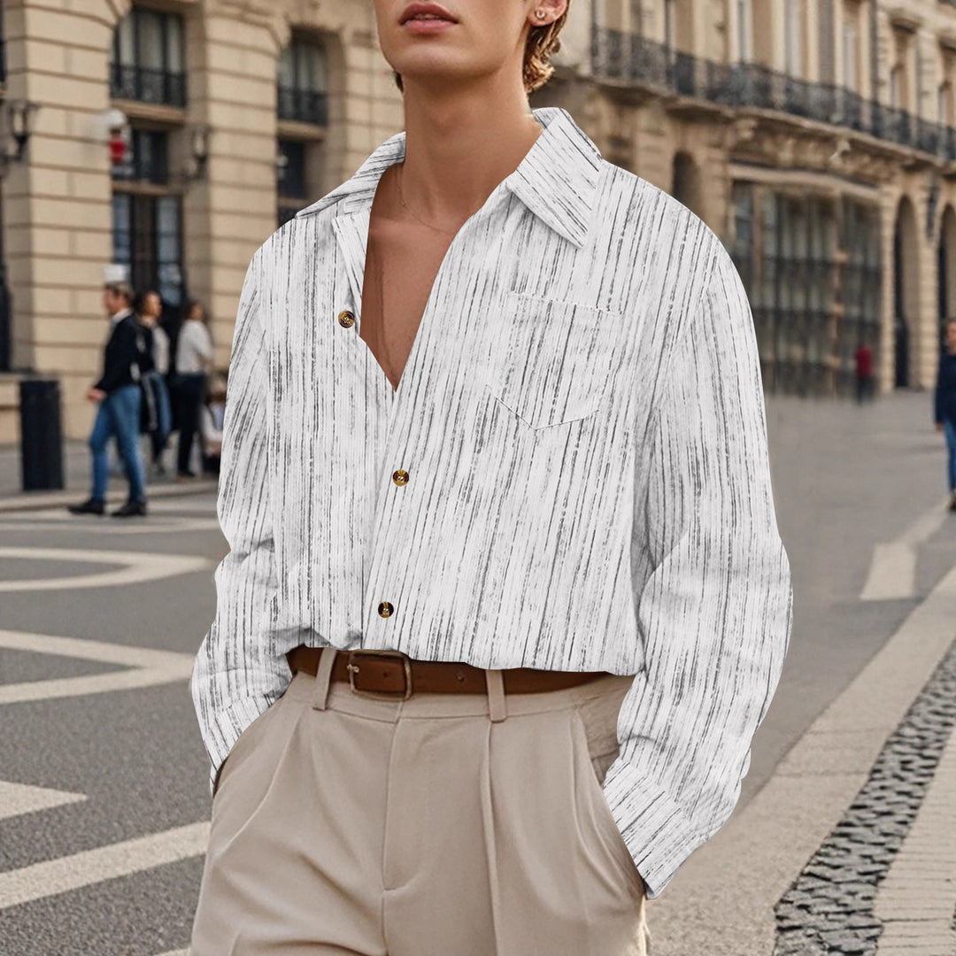 Men's Long Sleeve Shirt with Textured Design Lisslune