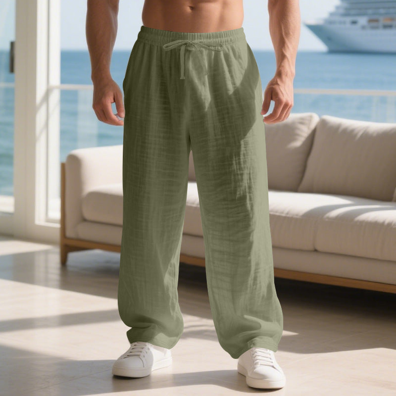 Men's relaxed linen trousers with elastic waistband and loose fit Lisslune