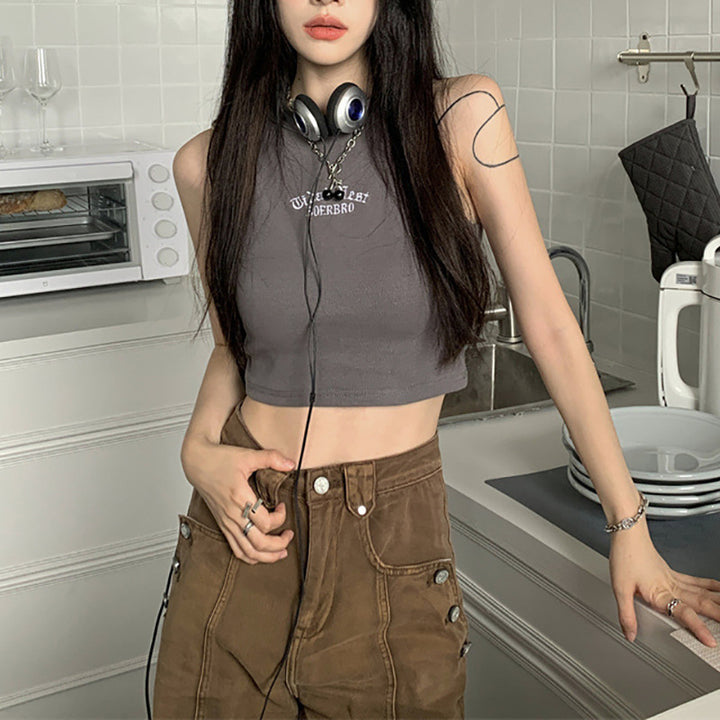 Women’s Crop Top with High Collar and Subtle Logo Lisslune