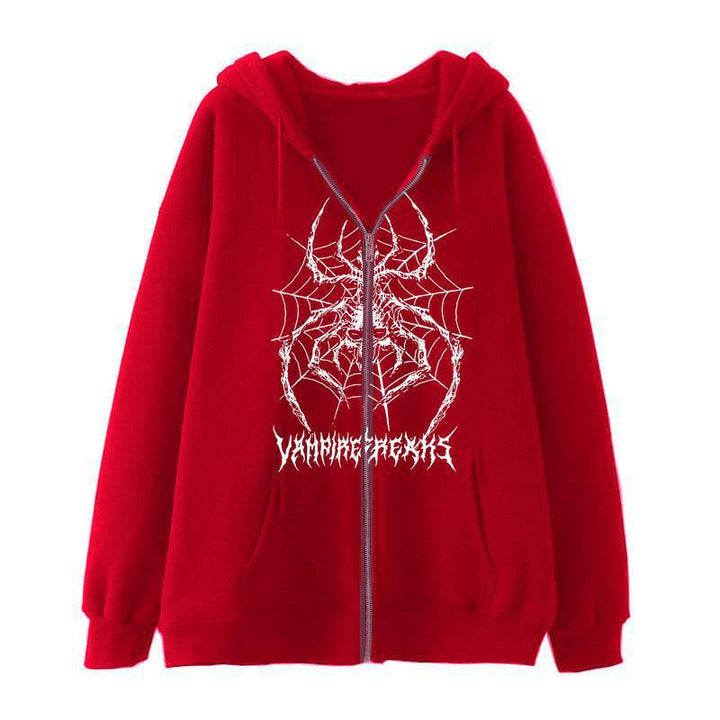 Women’s Long Sleeve Hoodie Jacket with Detailed Spider Motif Lisslune