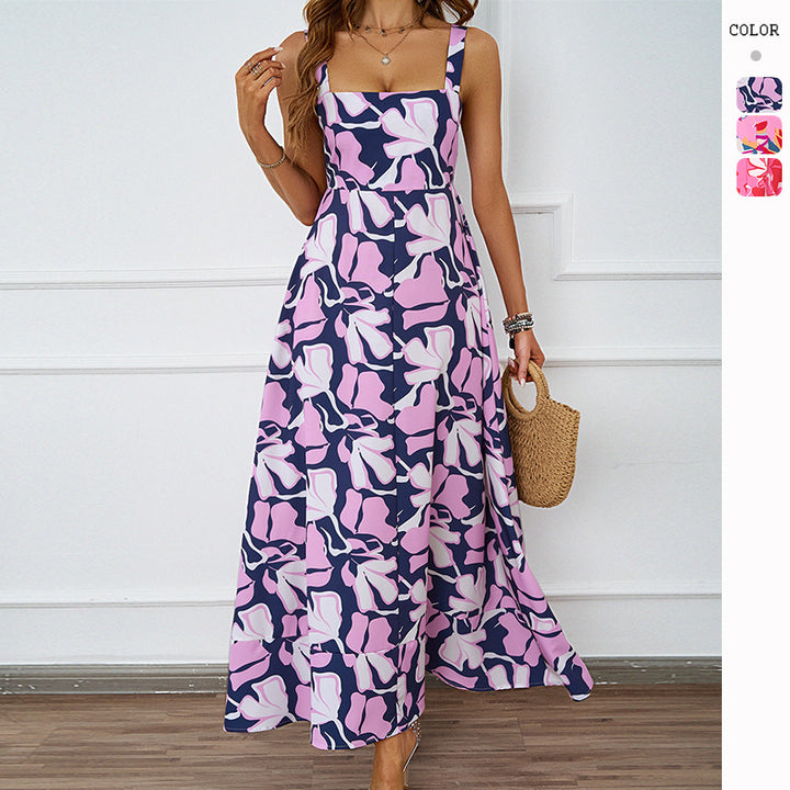 Ladies maxi dress with modern floral design and flattering silhouette Lisslune