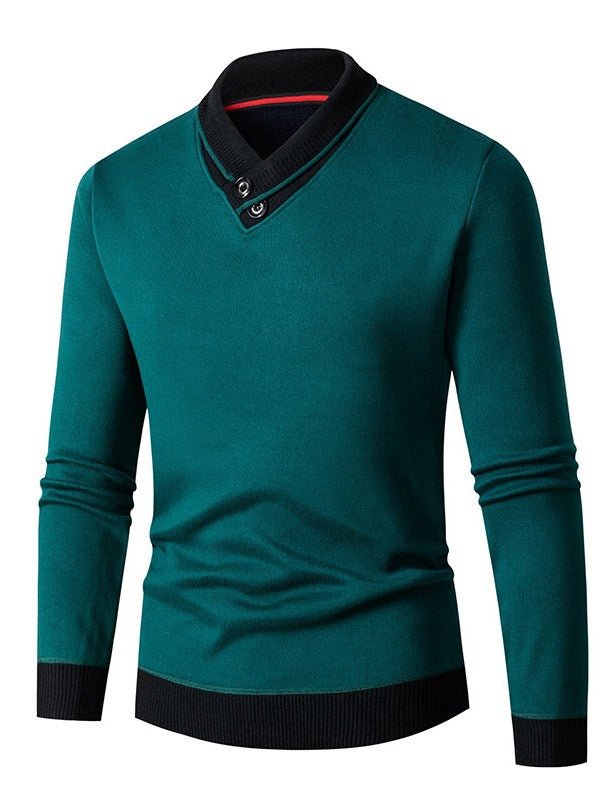 Men's fashionable sweater with asymmetrical collar and button detail Lisslune