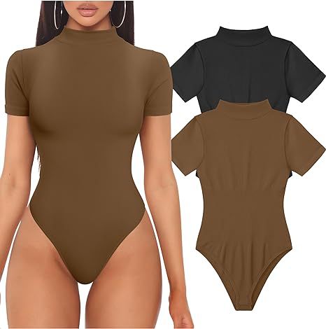 Women Short Sleeve Bodysuit with High Neck Lisslune