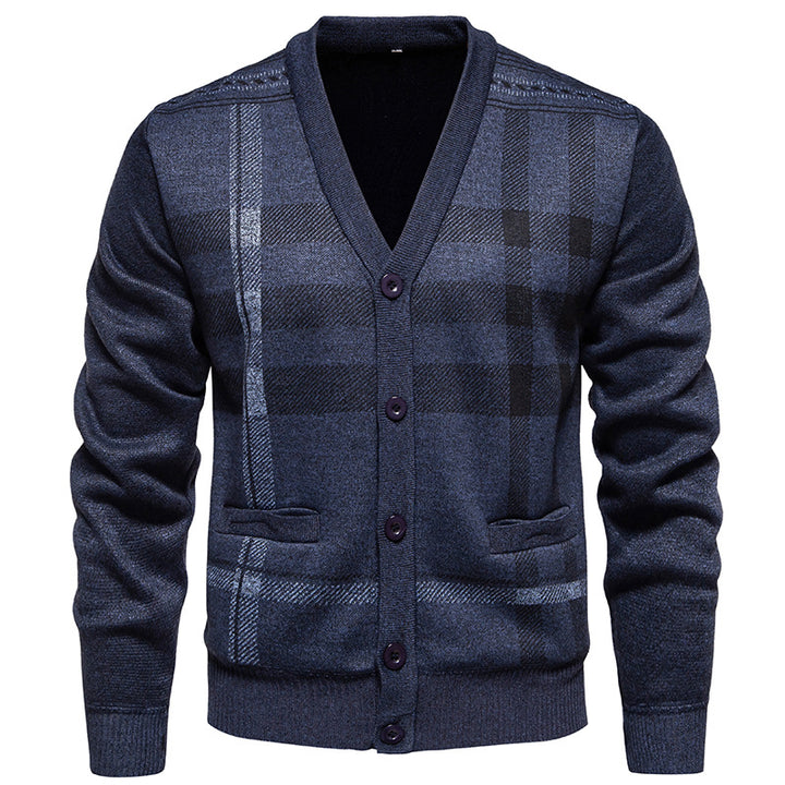 Men's fashionable cardigan with classic check pattern Lisslune