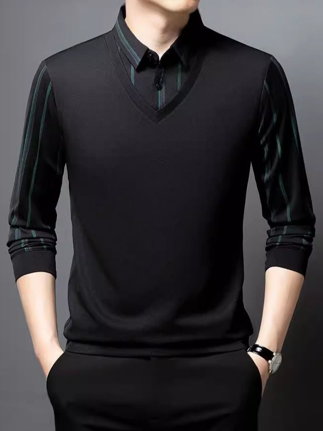 Men's V-neck sweater with striped sleeves Lisslune