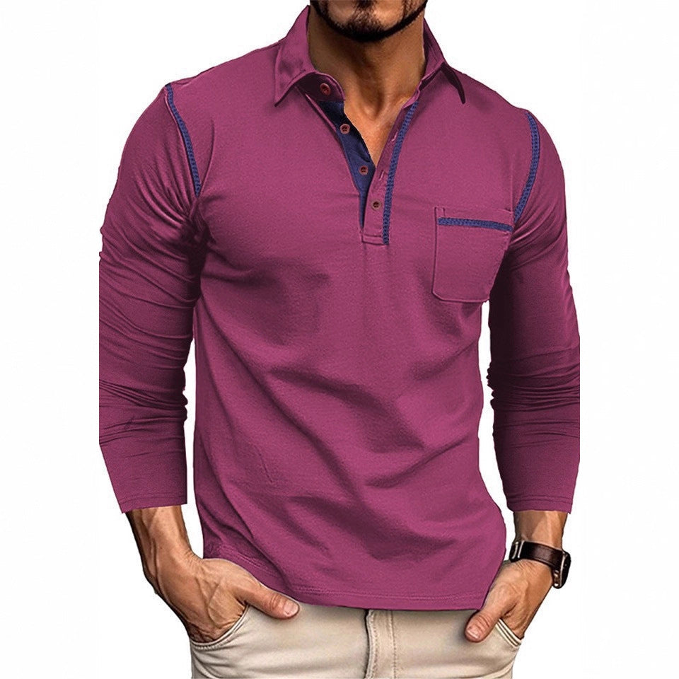 Men's stylish long sleeve polo shirt with practical chest pocket and elegant contrast details Lisslune