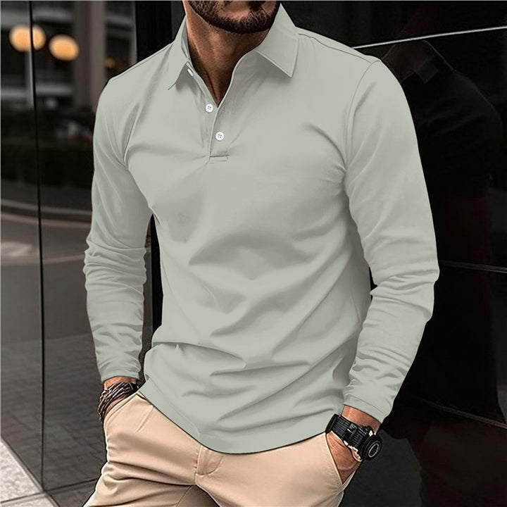 Men's Long Sleeve Polo Shirt with Modern Collar and High Quality Cotton Lisslune