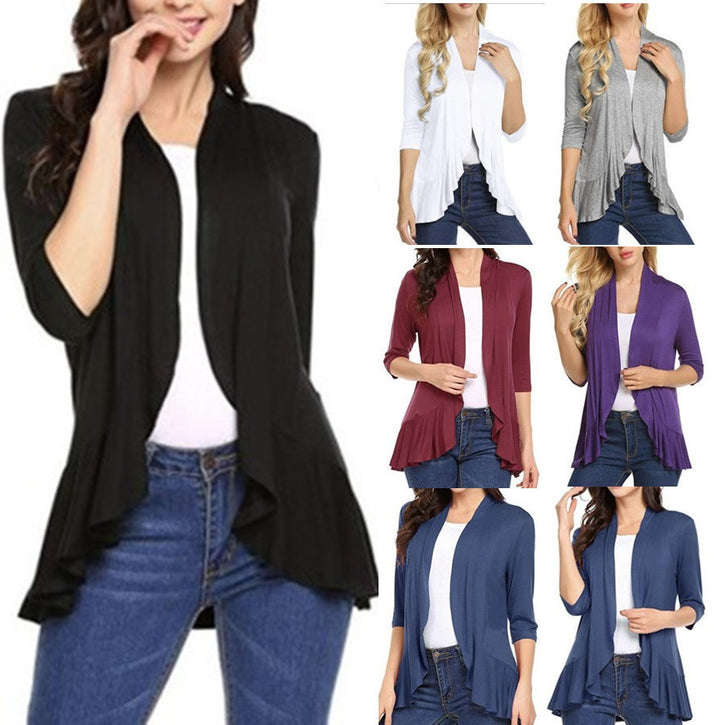 Women's Fashionable Cardigan with Asymmetrical Cut and Flutter Details Lisslune