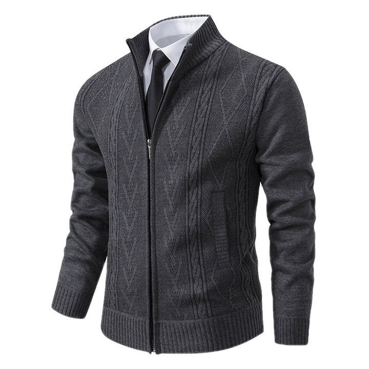 Men's cardigan with modern cable pattern and high collar Lisslune