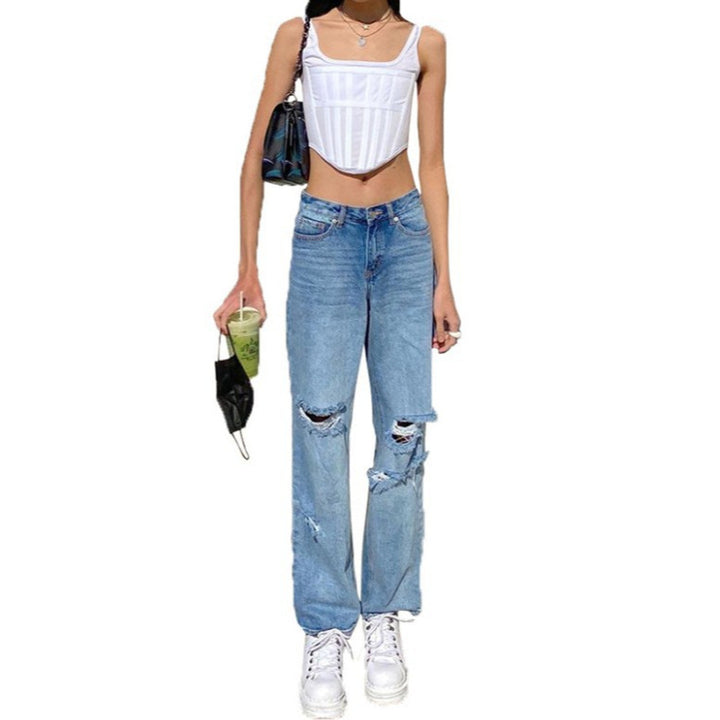 Women's Relaxed High-Waist Destroyed Jeans Lisslune