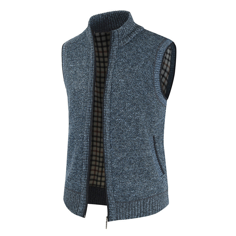 Men's stylish knit vest with stand-up collar and full-length zipper Lisslune
