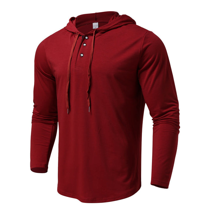 Men's Long Sleeve Hoodie with Button Placket and Athletic Fit Lisslune