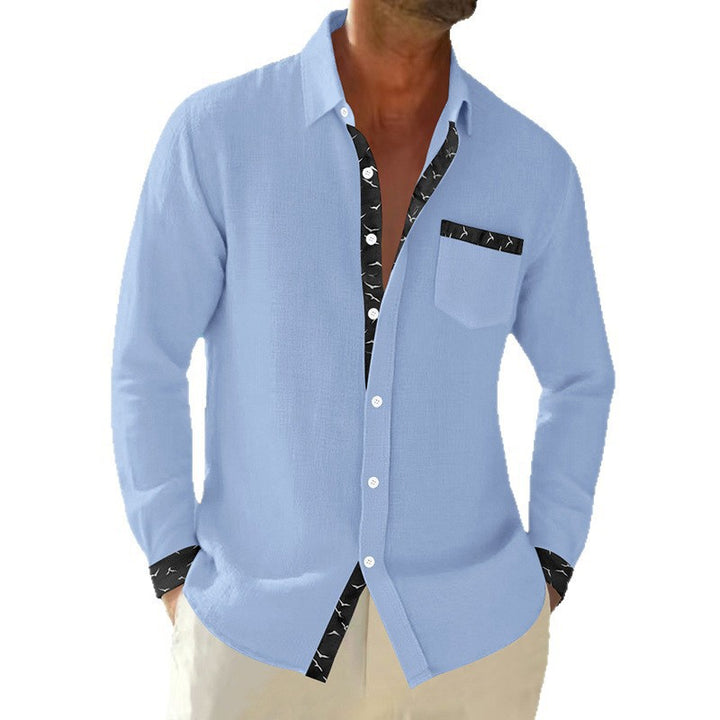 Men's Elegant Long Sleeve Shirt with Contrast Details and Breast Pocket Lisslune