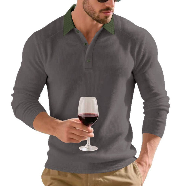 Men's long-sleeved polo shirt with textured collar Lisslune