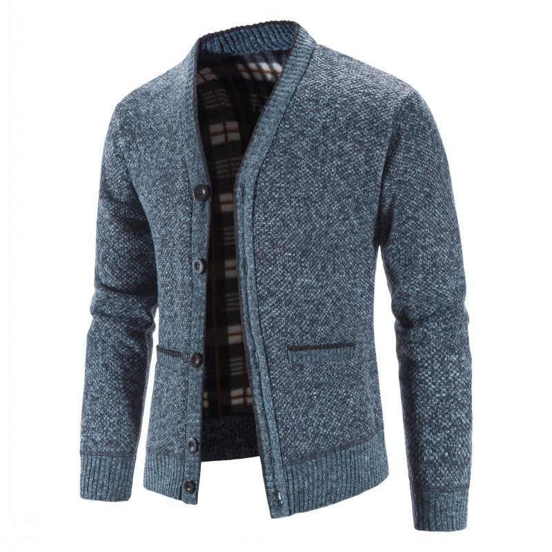 Men's Warm Lined Cardigan with Fashionable Cut Lisslune