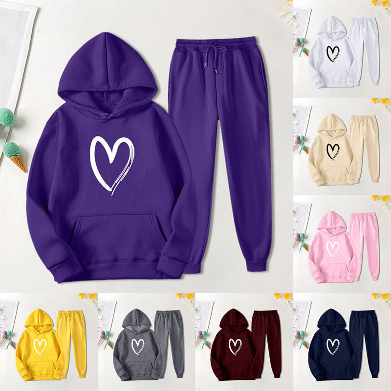 Women's sweatsuit with kangaroo pocket and heart-shaped print Lisslune
