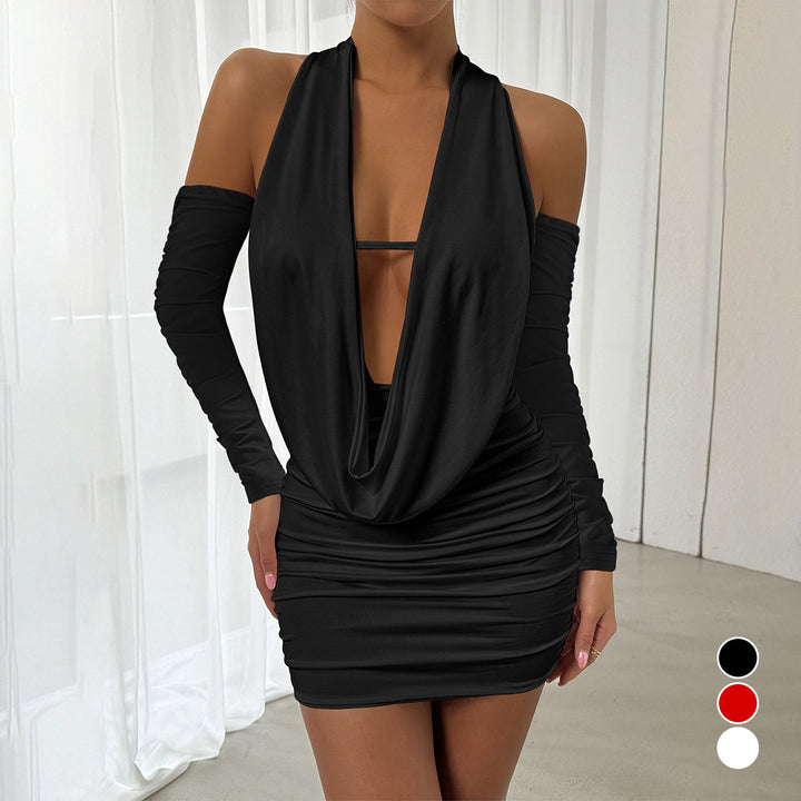 Damen Mini-Kleid mit tiefem V-Ausschnitt und seitlicher Raffung Lisslune