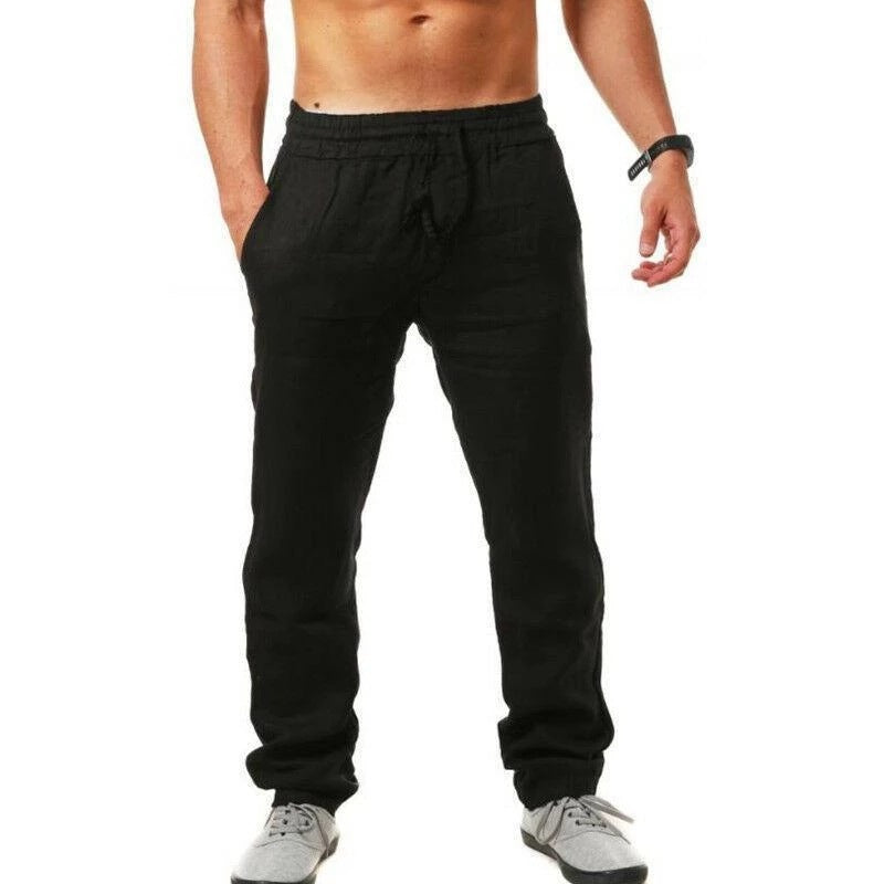 Men's Airy Linen Pants with Elastic Waistband and Side Pockets Lisslune