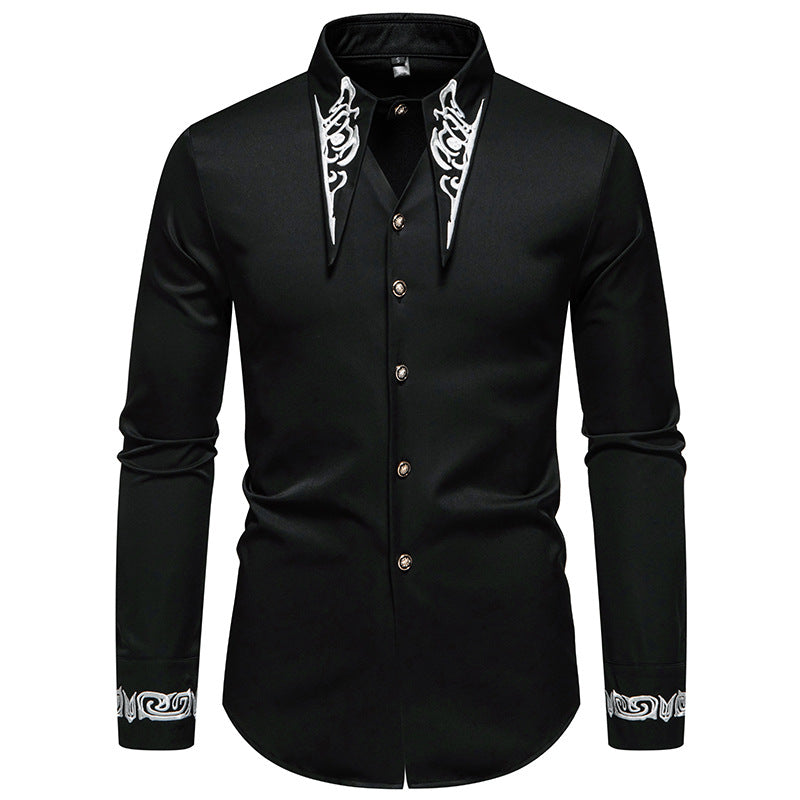 Men's Long Sleeve Shirt with Ornamental Accents Lisslune