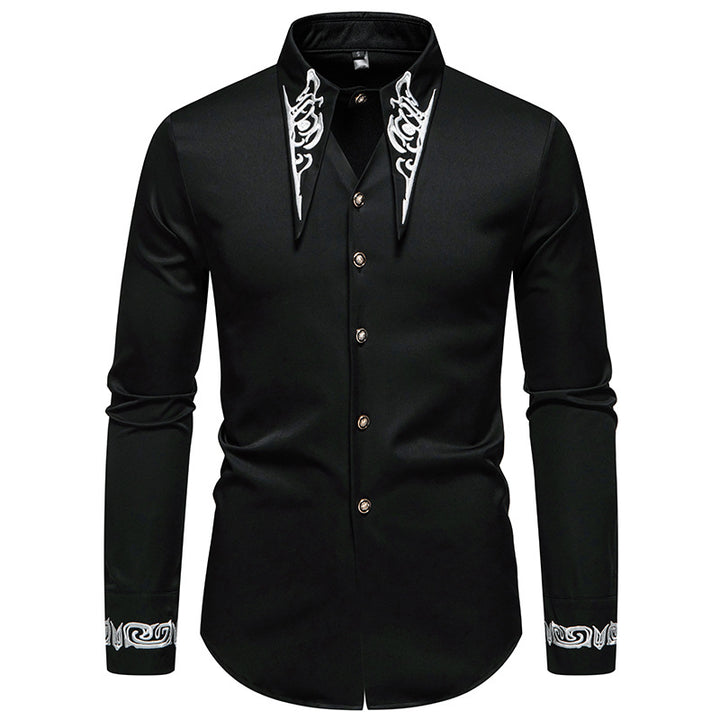 Men's Long Sleeve Shirt with Ornamental Accents Lisslune