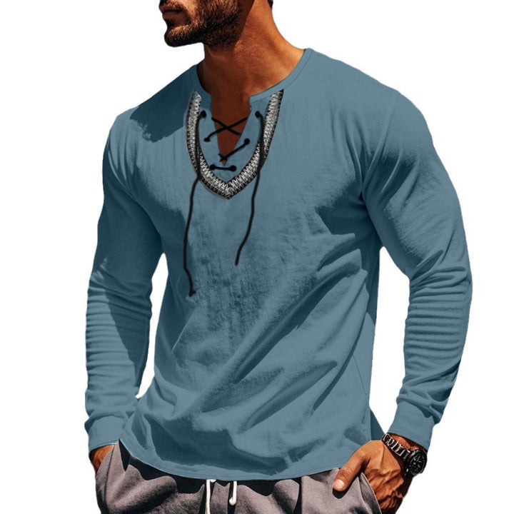 Men's Long Sleeve Shirt with Creative Lacing Design Lisslune