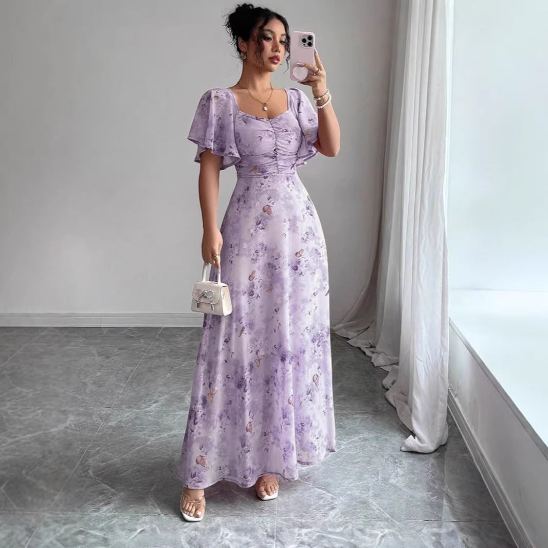 Women’s maxi dress with flowing cut and romantic floral pattern Lisslune
