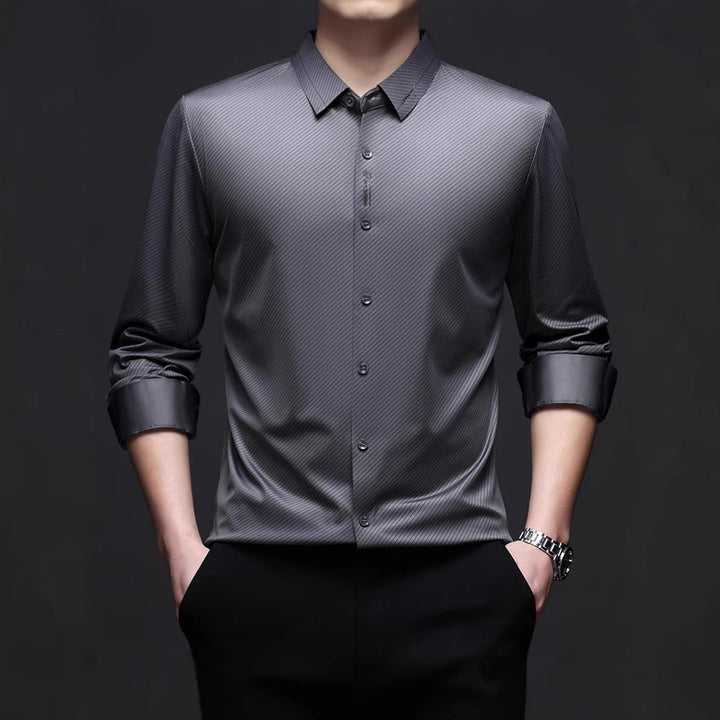 Men's Elegant Long Sleeve Shirt with Fine Stripe Pattern Lisslune
