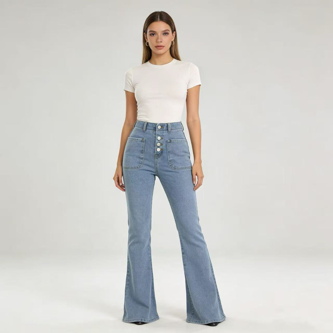 Women's Bootcut Jeans with High Waist and Button Closure Lisslune