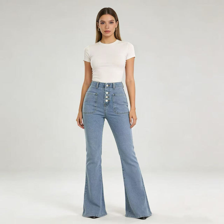 Women's Bootcut Jeans with High Waist and Button Closure Lisslune