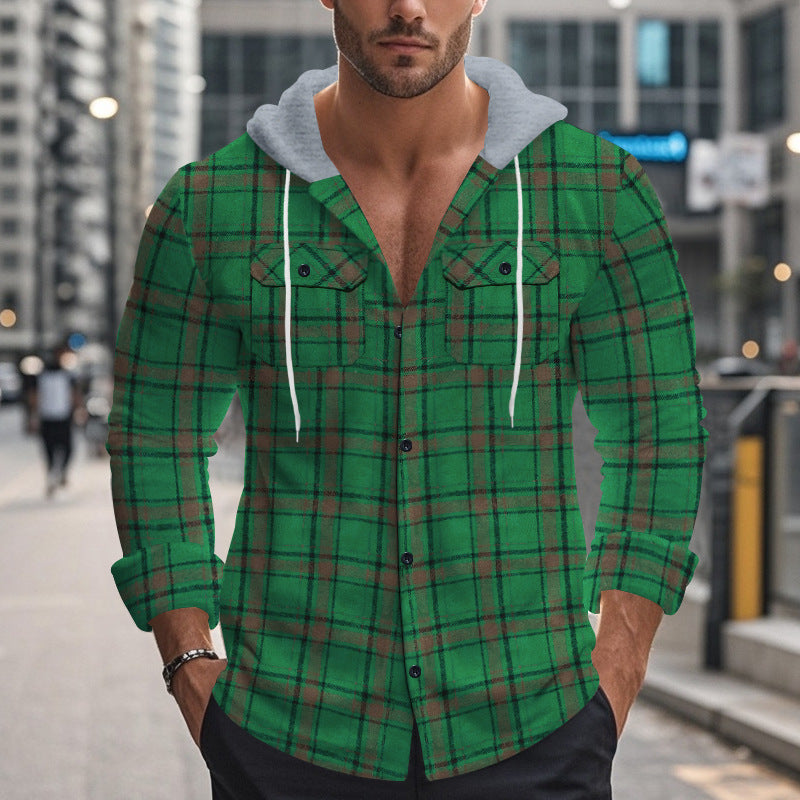 Men's flannel shirt with hood and modern check patterns Lisslune
