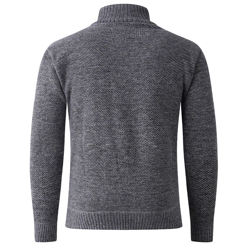 Men's knitted sweater with modern stand-up collar and decorative button details Lisslune