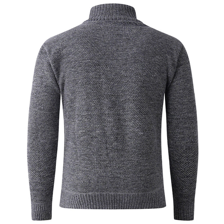 Men's knitted sweater with modern stand-up collar and decorative button details Lisslune