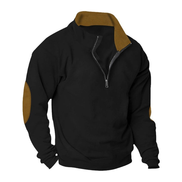 Men's Fleece Sweatshirt with Stand-up Collar and Stylish Contrast Sleeves Lisslune