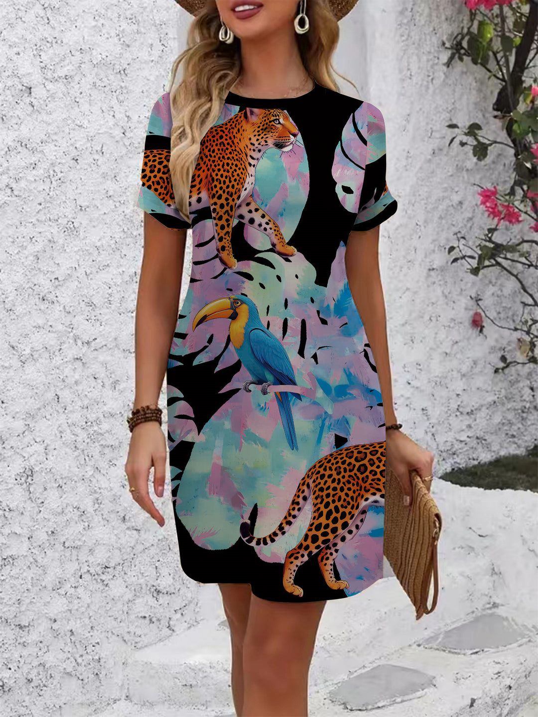 Women casual short sleeve dress with floral motifs and comfortable cut Lisslune