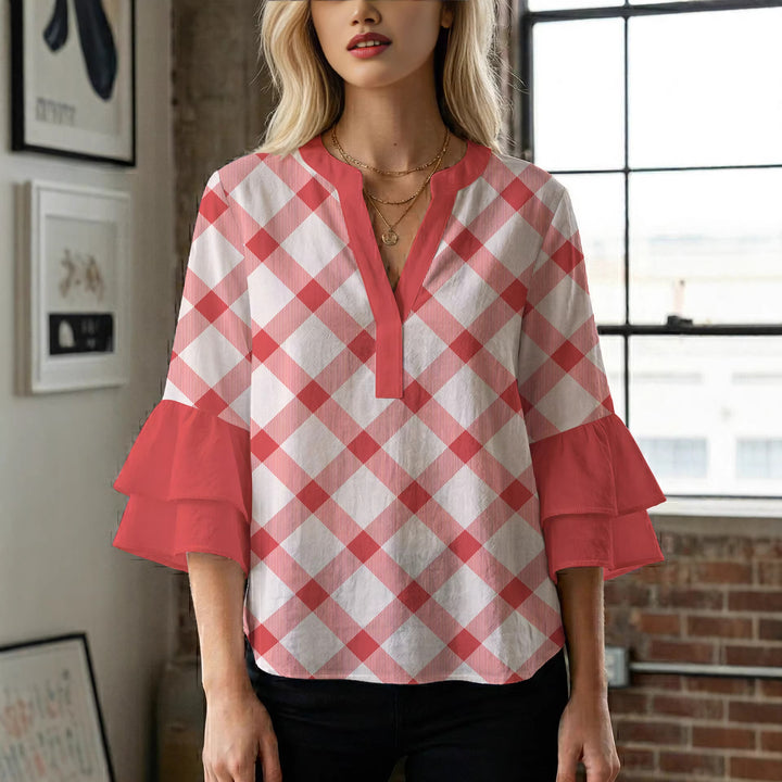 Women's blouse with voluminous wing sleeves and intense leaf pattern Lisslune