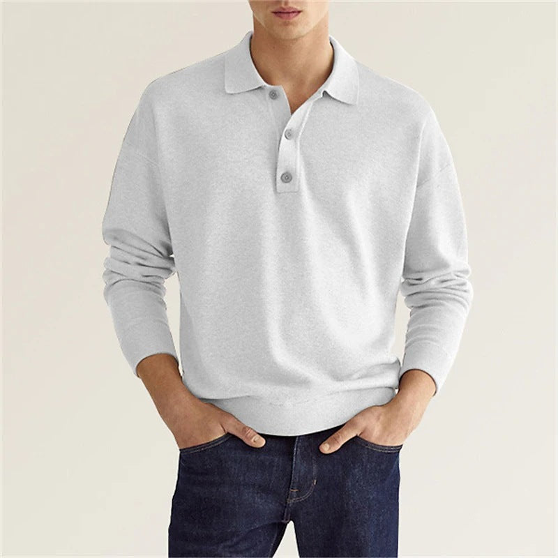 Men's long-sleeve polo shirt made of high-quality cotton blend with button placket and casual fit Lisslune