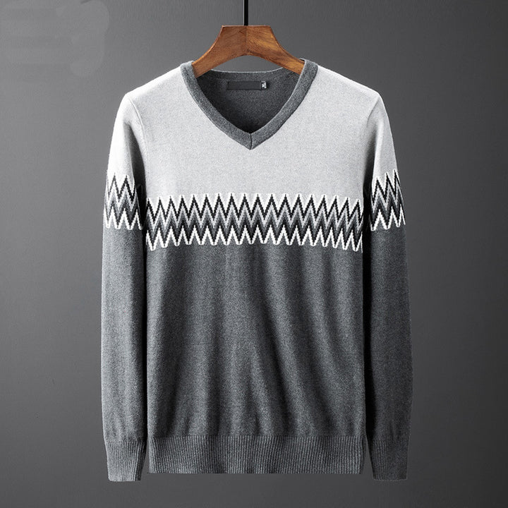 Men's fashionable V-neck pullover with elegant zigzag pattern Lisslune