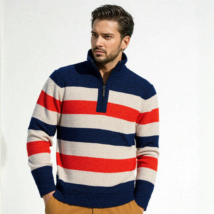 Men's fashionable stand-up collar sweater with decorative stripes Lisslune