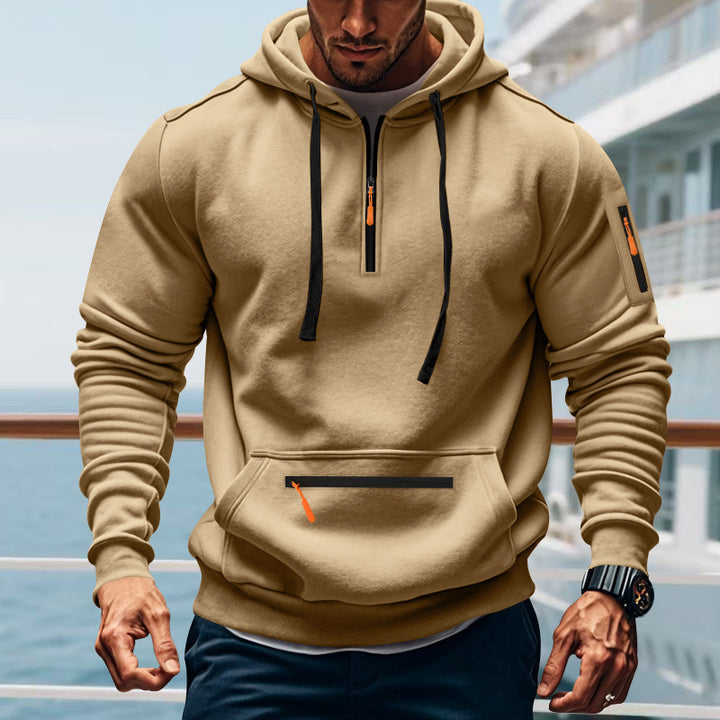 Men's sporty hoodie with fashionable half zipper and practical pockets Lisslune