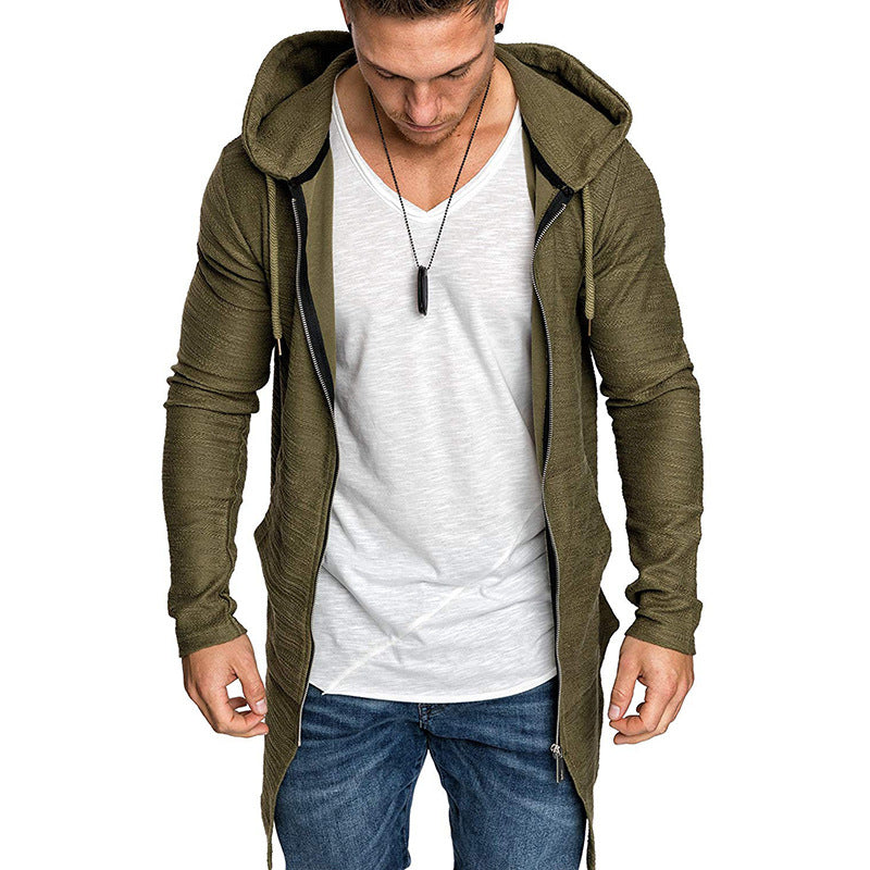 Men's Long Cardigan with Hood and Cool Cut Design Lisslune