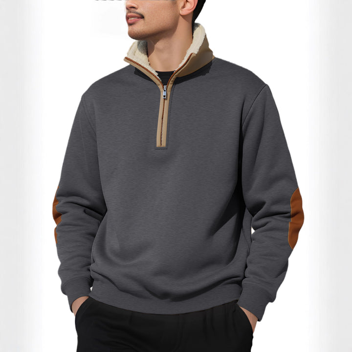 Men's fleece pullover with high collar and elegant contrast details Lisslune