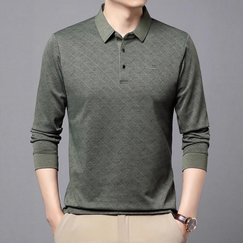 Men's Fashion Long Sleeve Polo Shirt with Textured Design Lisslune