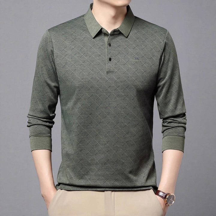 Men's Fashion Long Sleeve Polo Shirt with Textured Design Lisslune