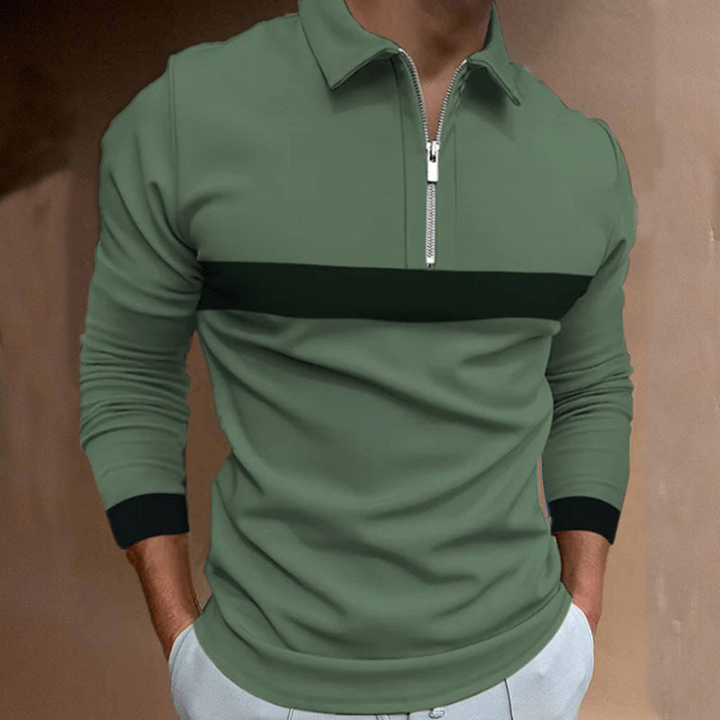 Men's Long Sleeve Polo Shirt with Modern Zipper and Sports Accents Lisslune